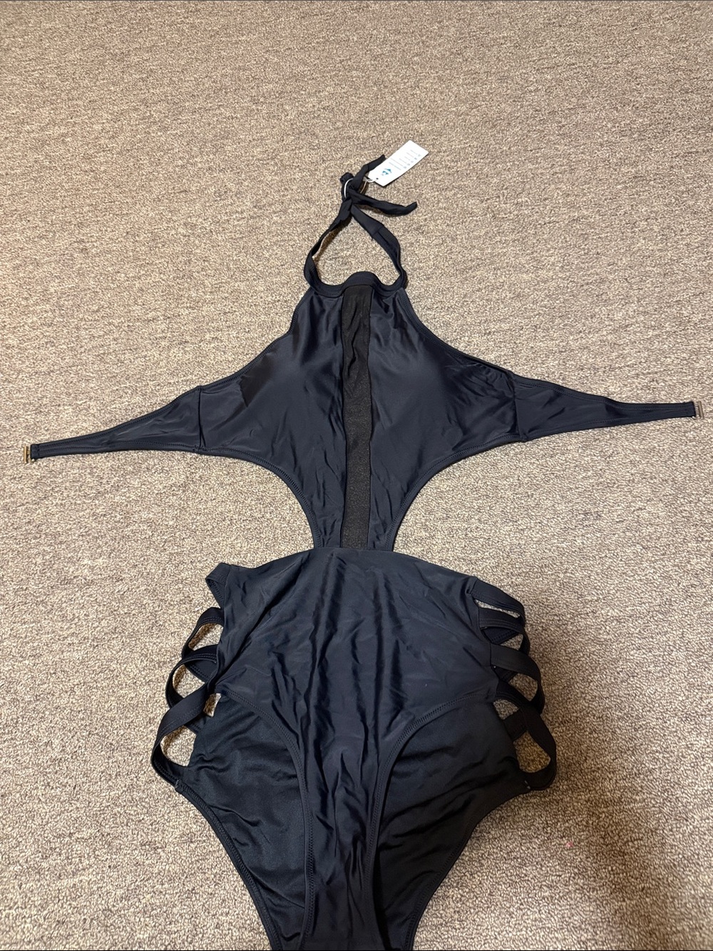 Black Halter One-Piece Swimsuit with Side Cutouts